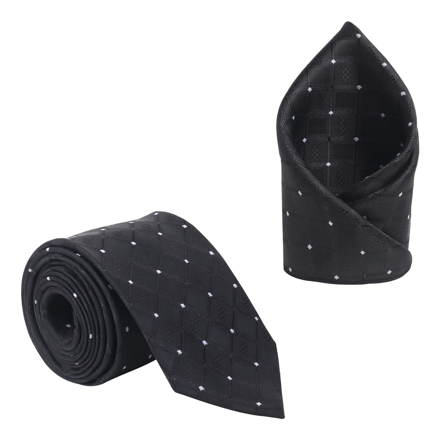 Kanthlangot Classic Black & White Necktie & Pocket Square Set