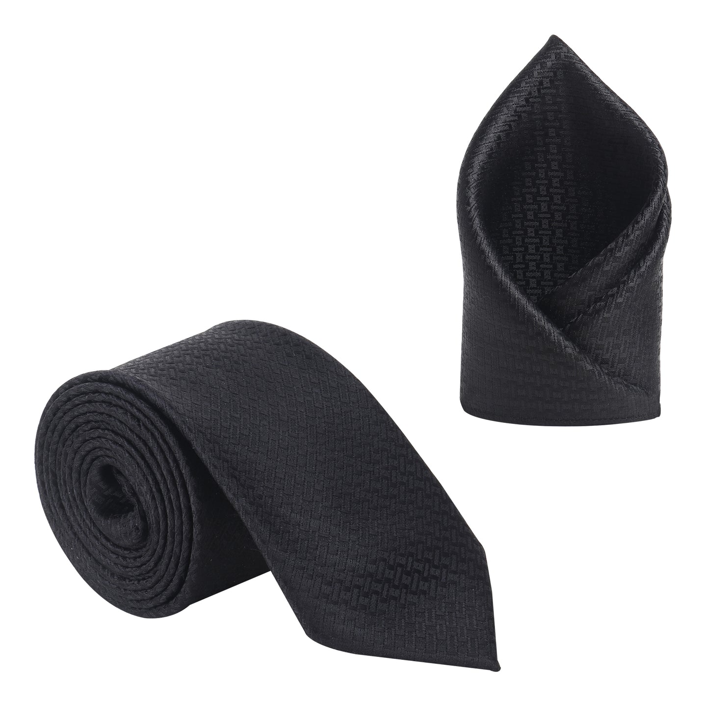 Kanthlangot Black Textured Necktie & Pocket Square Set