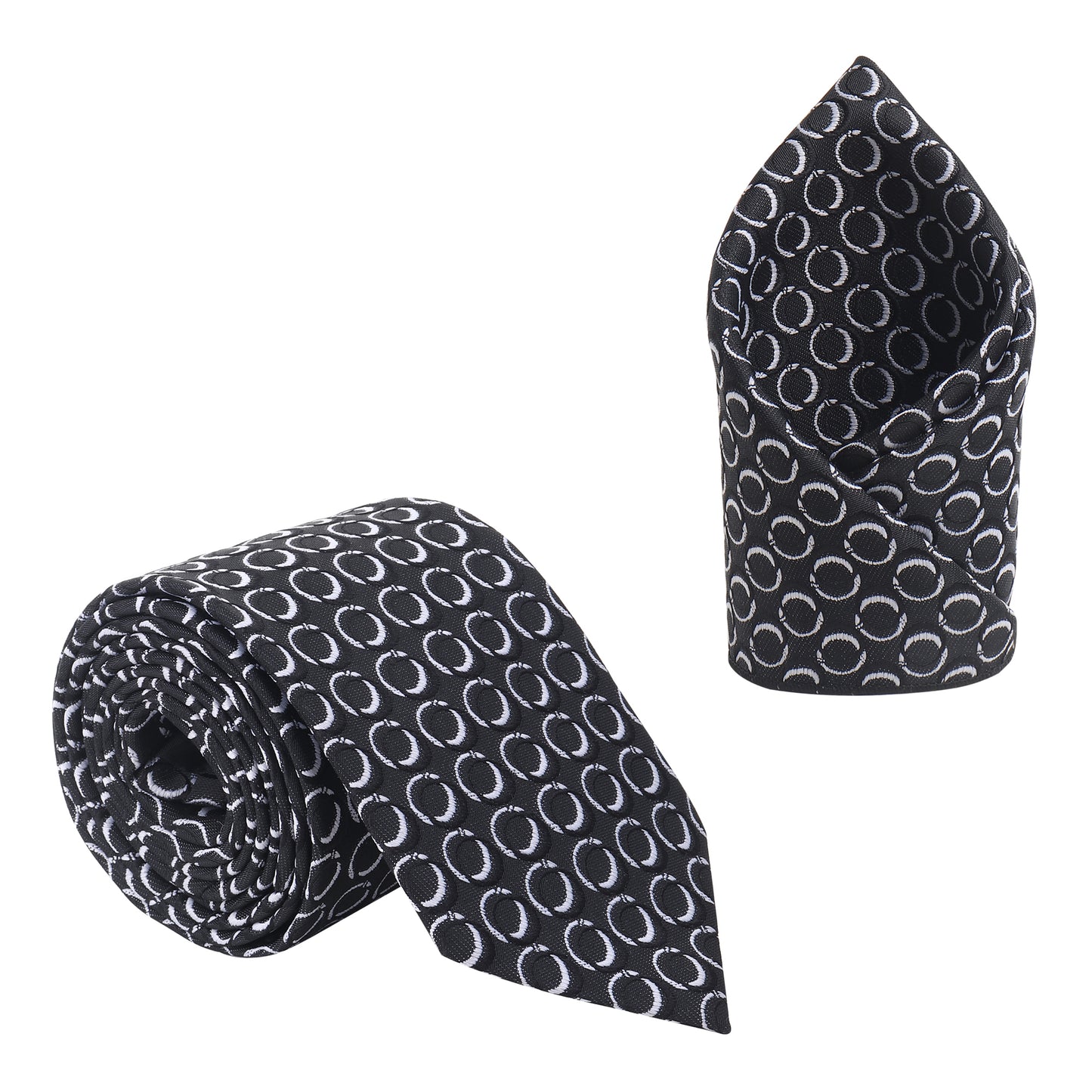 Kanthlangot Black Pattern Necktie & Pocket Square Set