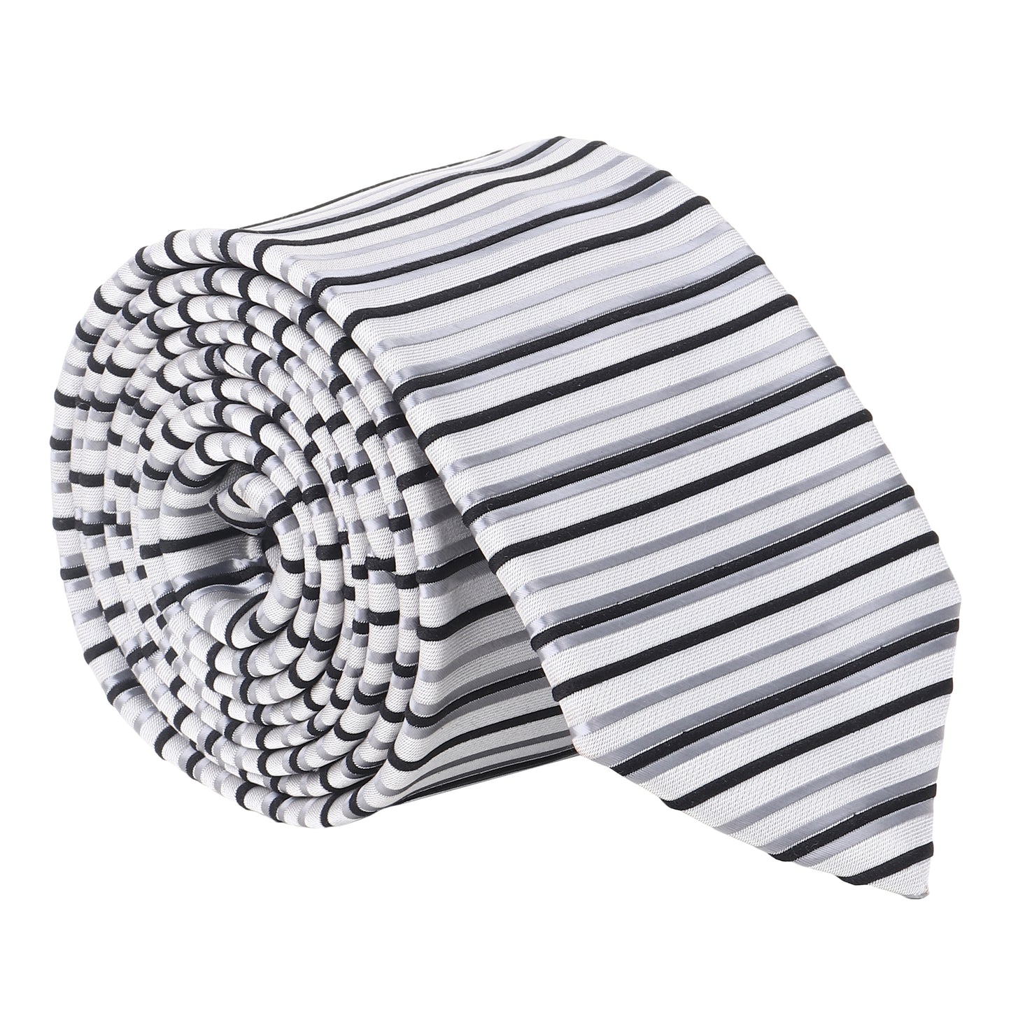 Kanthlangot Men’s Necktie – White with Black & Grey Stripes