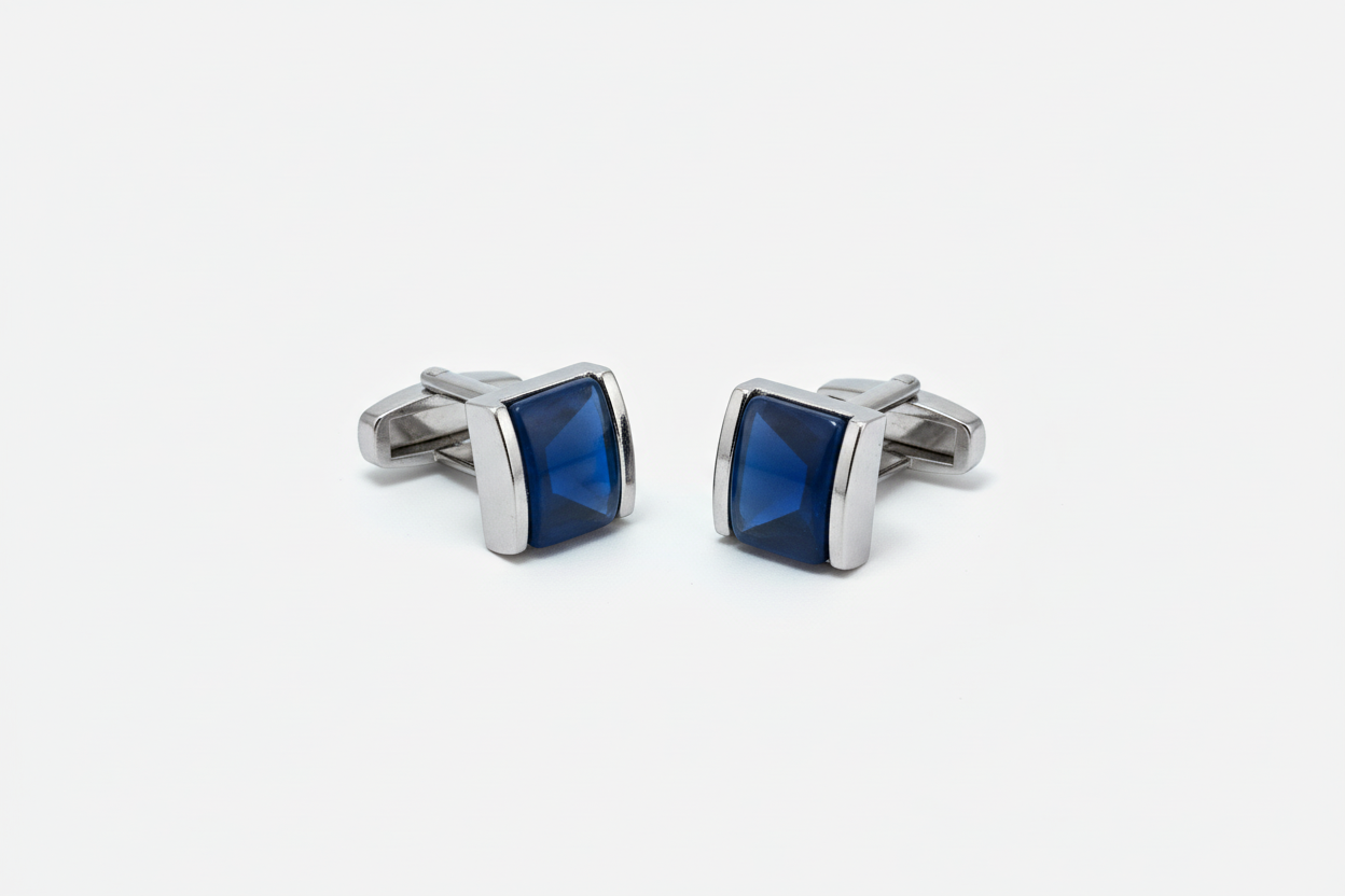 Kanthlangot Mens Turquoise Blue Thin Bezel Cufflinks