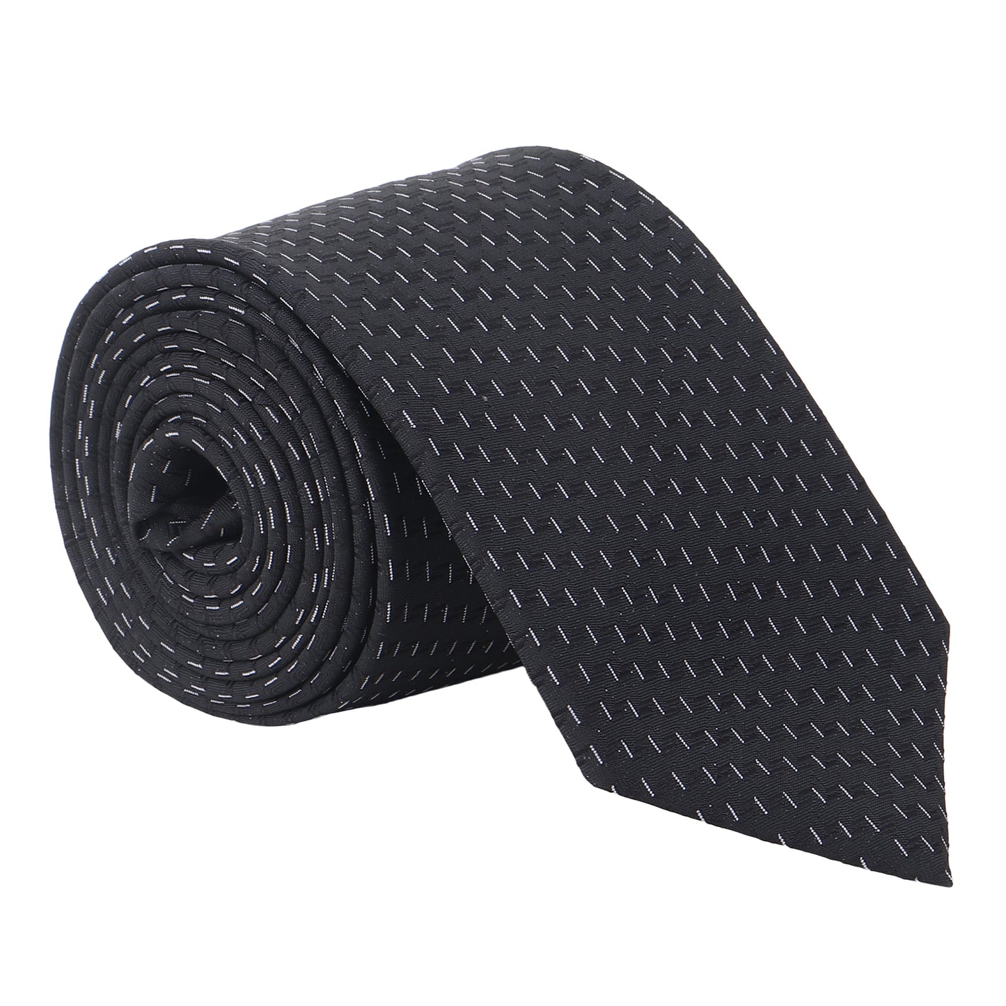 Kanthlangot Men’s Necktie – Black with Subtle White Dash Pattern