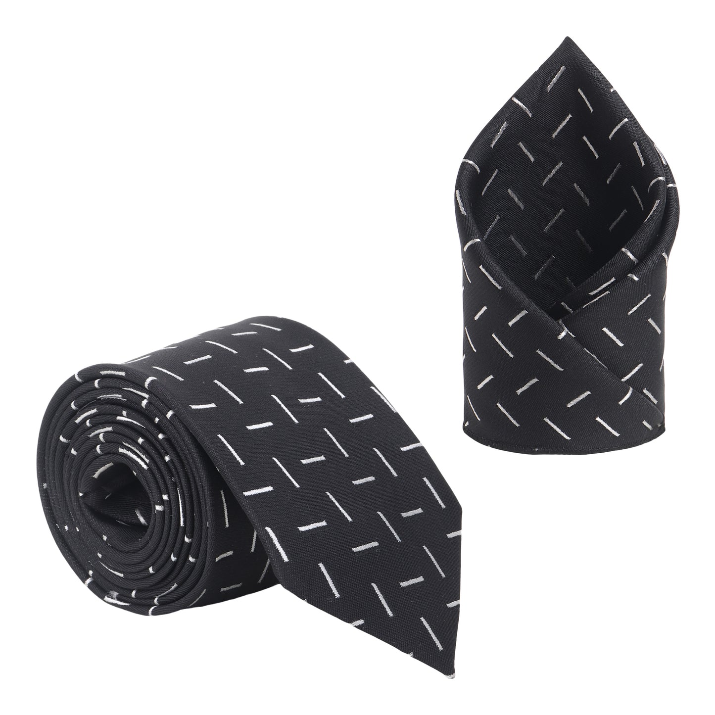 Kanthlangot Black Dash Pattern Necktie & Pocket Square Set