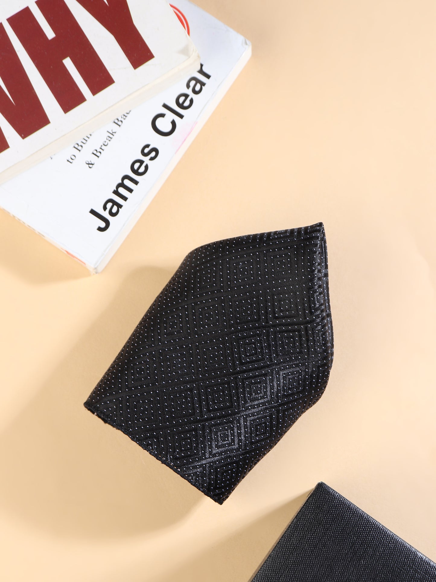 Kanthlangot Men’s 3-Piece Formal Set – Black Maze-Pattern Tie, Pocket Square & Jet Black Cufflinks (3-Inch Necktie)