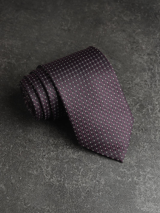 Kanthlangot Classic Geometric Necktie – Deep Purple & Silver