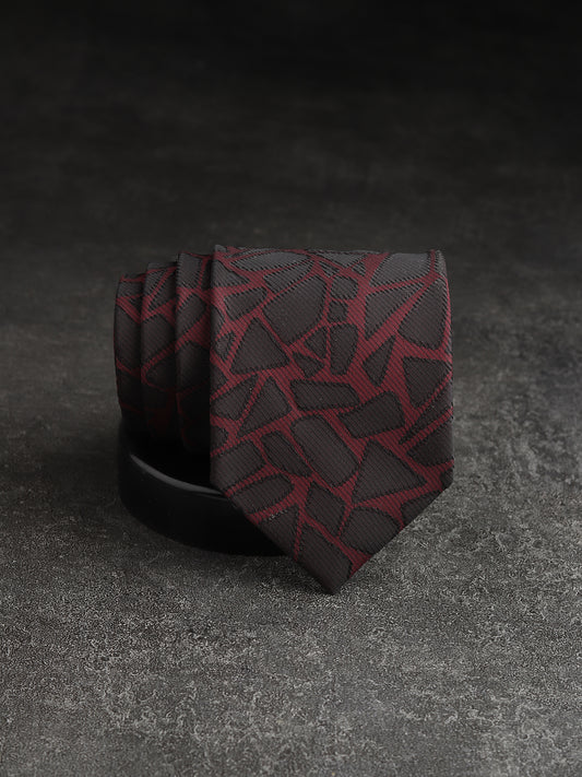 Kanthlangot Bold Abstract Pattern Necktie – Black & Deep Red