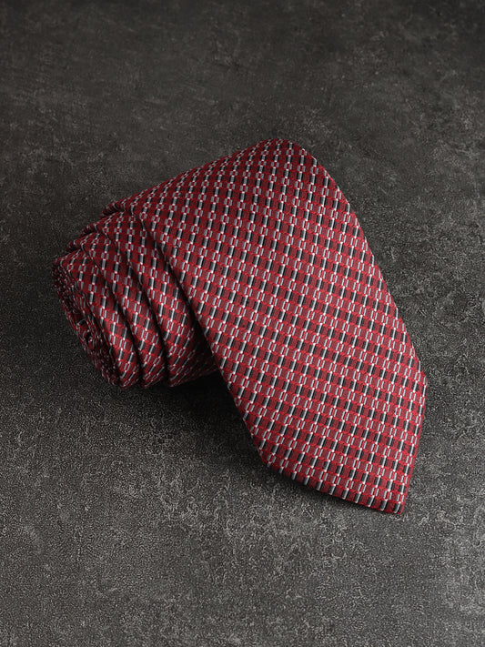 Kanthlangot Red & Grey Textured Checkered Necktie