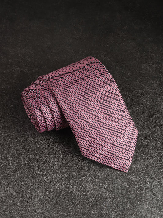 Kanthlangot Pink & Black Diamond Pattern Microfibre Necktie