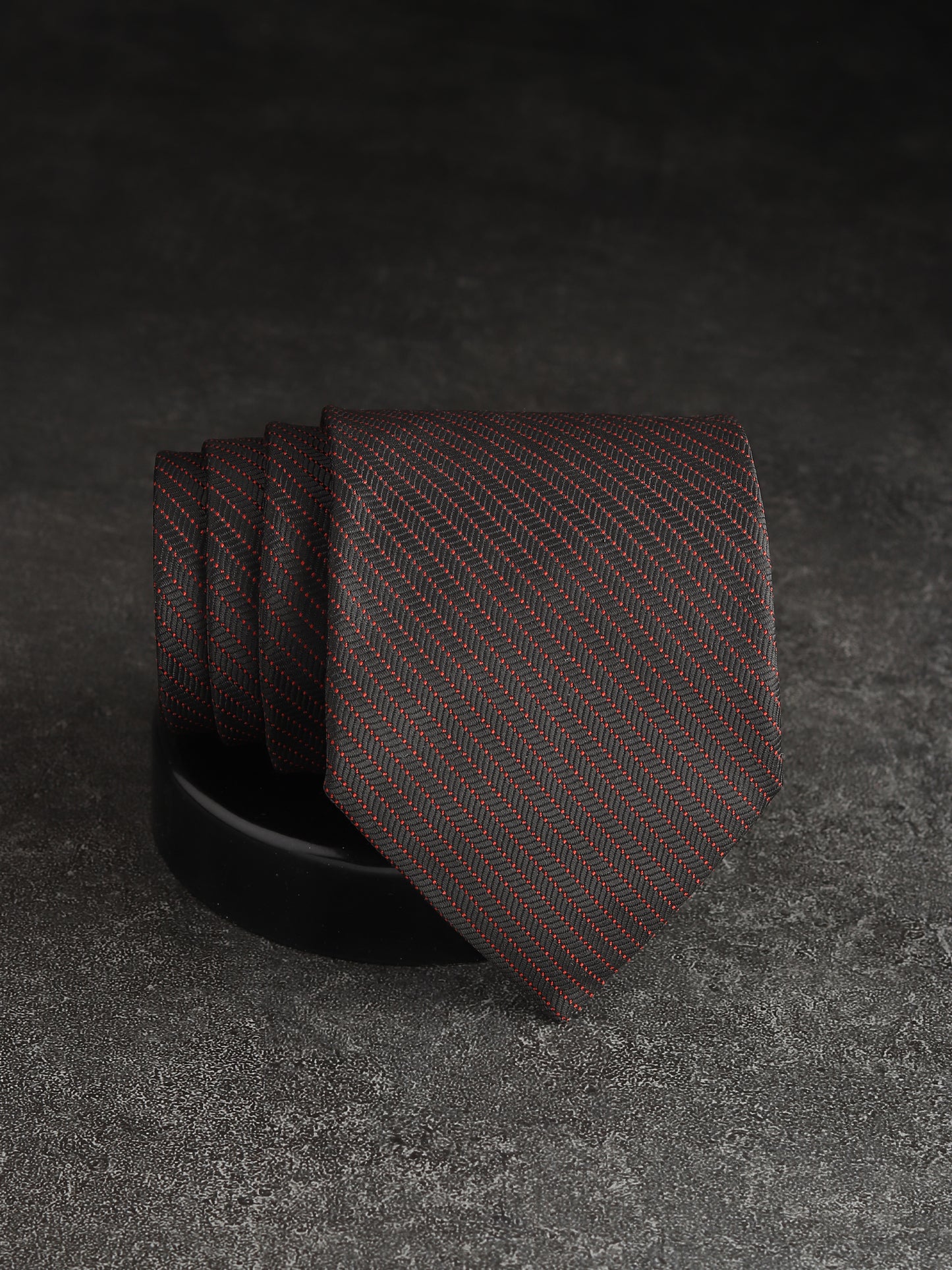 Kanthlangot Black & Red Herringbone Silk Necktie