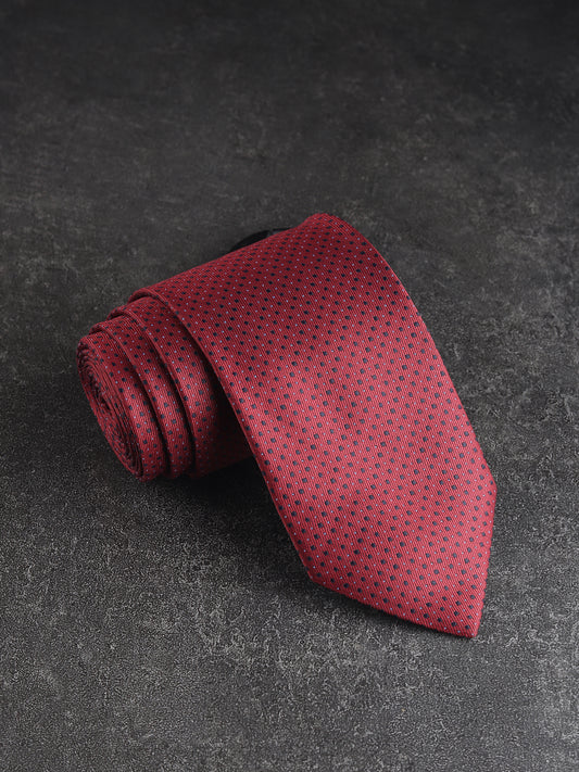 Kanthlangot Elegant Red & Navy Micro-Pattern Silk Necktie