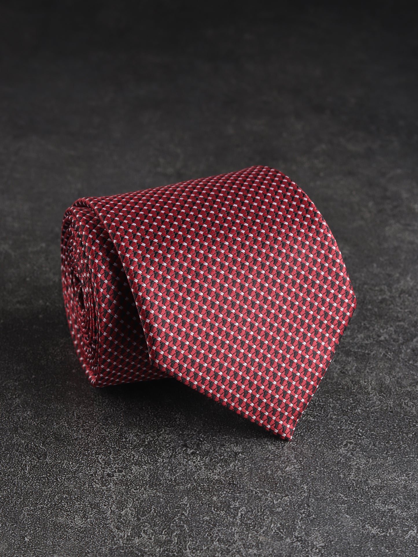 Kanthlangot Red & Black Micro-Checkered Woven Necktie