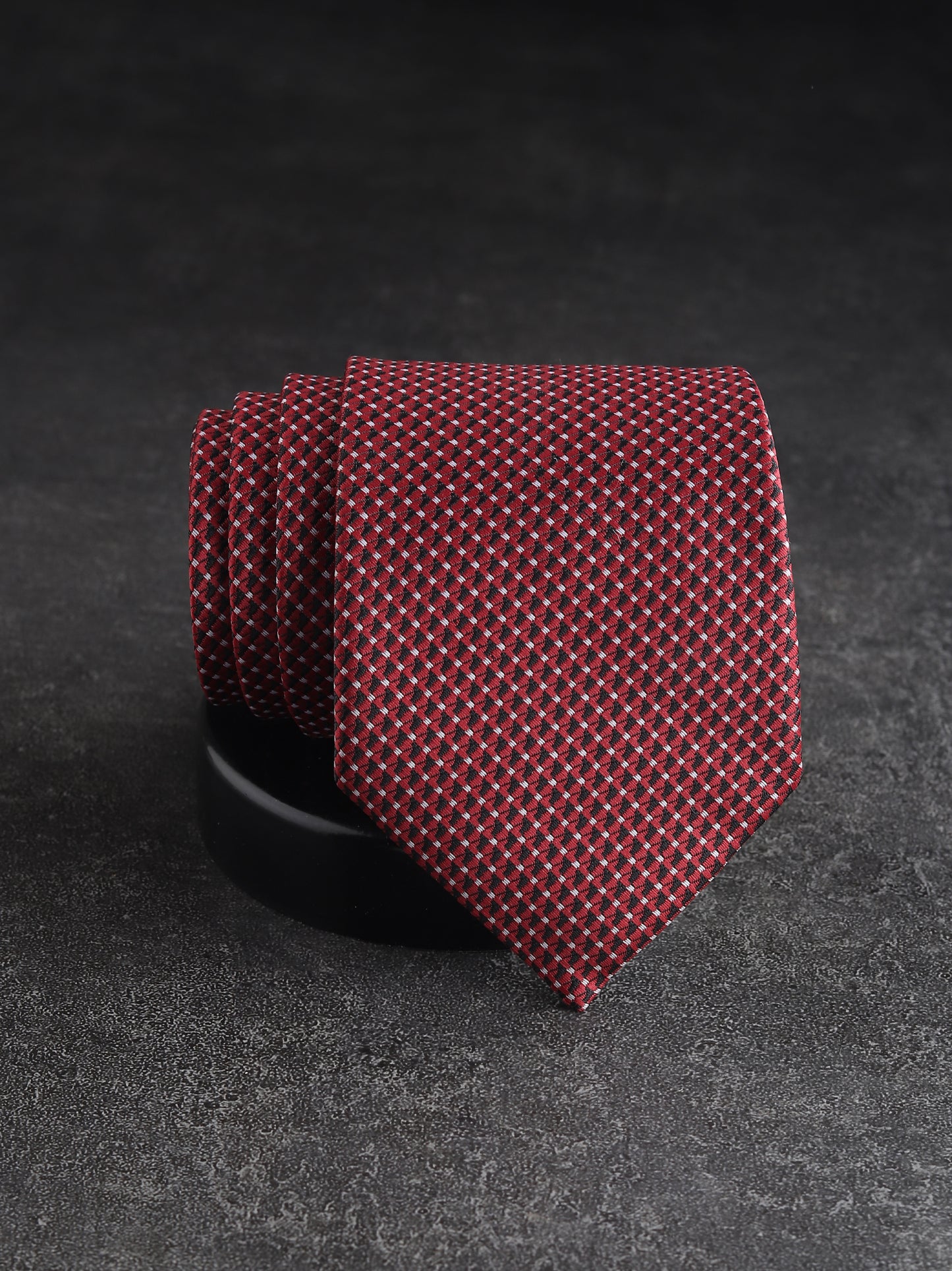 Kanthlangot Red & Black Micro-Checkered Woven Necktie
