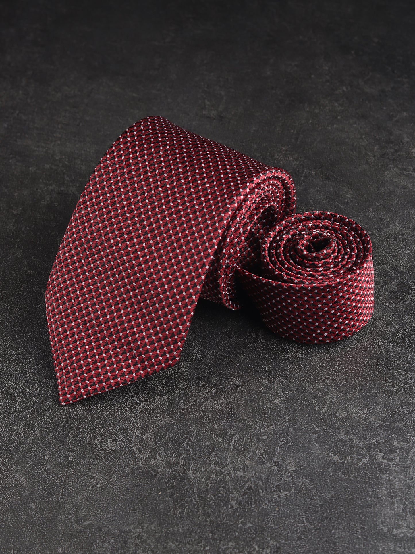 Kanthlangot Red & Black Micro-Checkered Woven Necktie