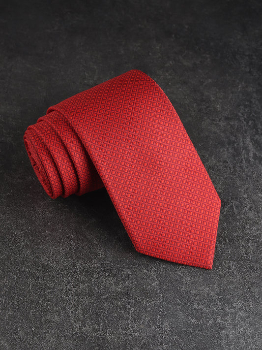 Kanthlangot Bold Red Micro-Checkered Woven Necktie
