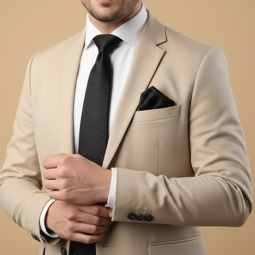 Kanthlangot Black Chevron Pattern Men’s Necktie – Sleek & Sophisticated