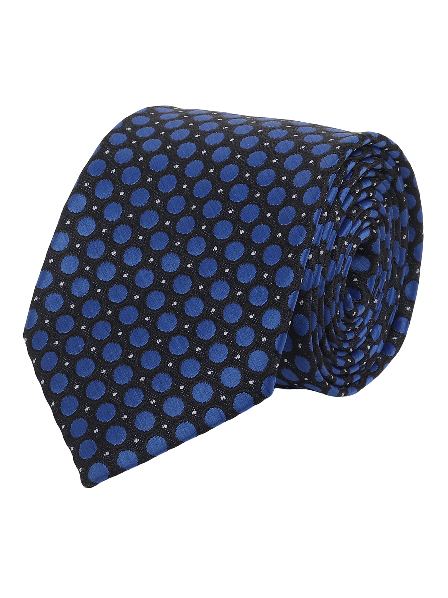 Kanthlangot Bold Black & Blue Polka Dot Necktie – Modern & Stylish