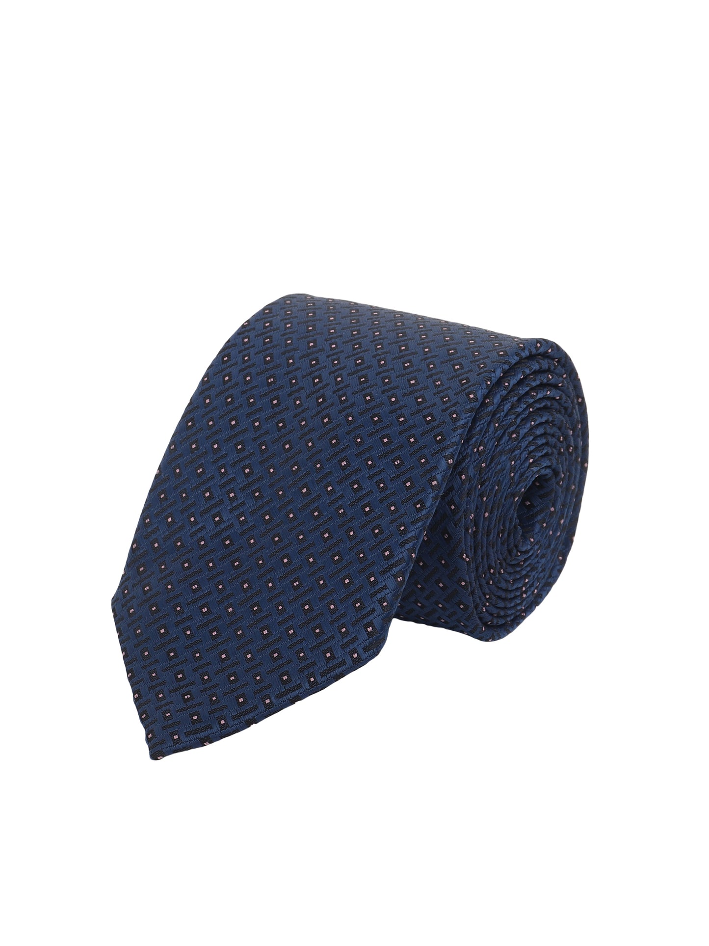Kanthlangot Navy Blue Textured Necktie with Subtle Square Pattern – Classic & Refined