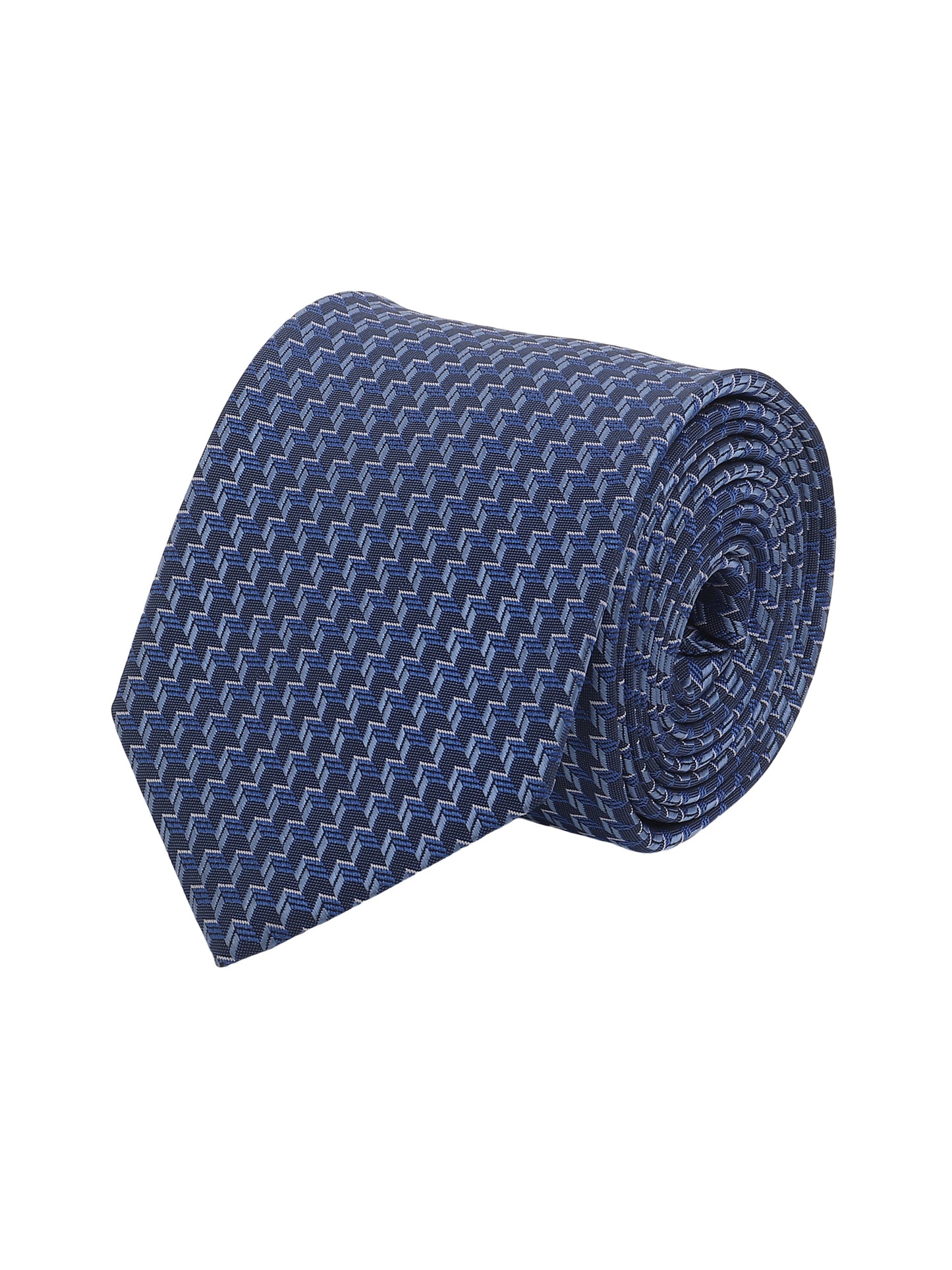 Kanthlangot Navy Zigzag Tie Gift Set with Pocket Square, Black Square Cufflinks & Satin Lapel Pin