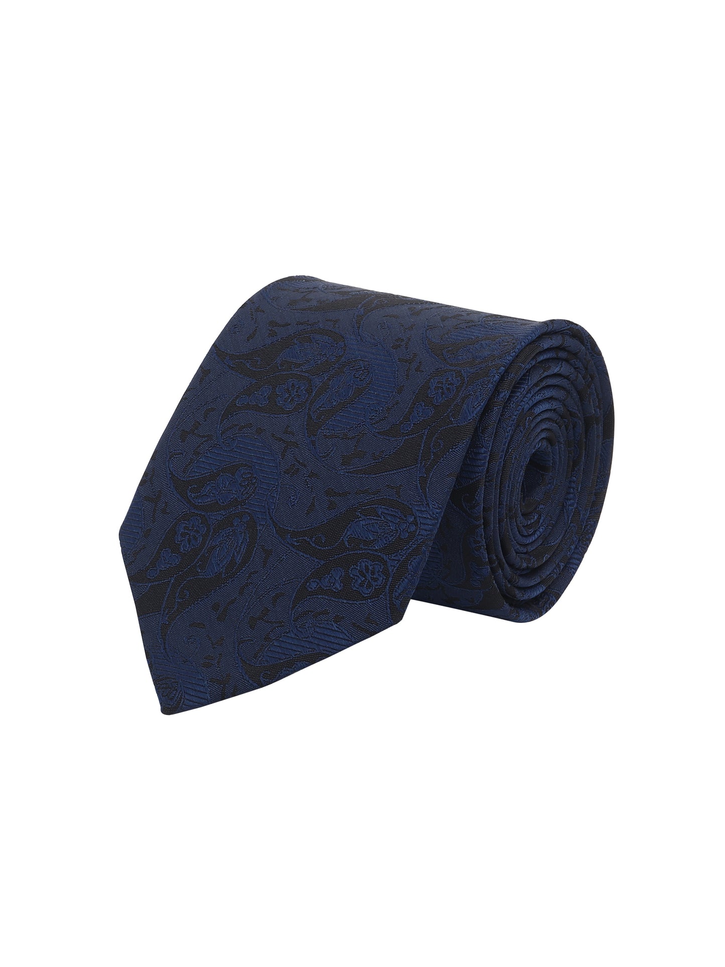 Kanthlangot Men’s Navy Blue & Black Paisley Necktie – Elegant Floral Design