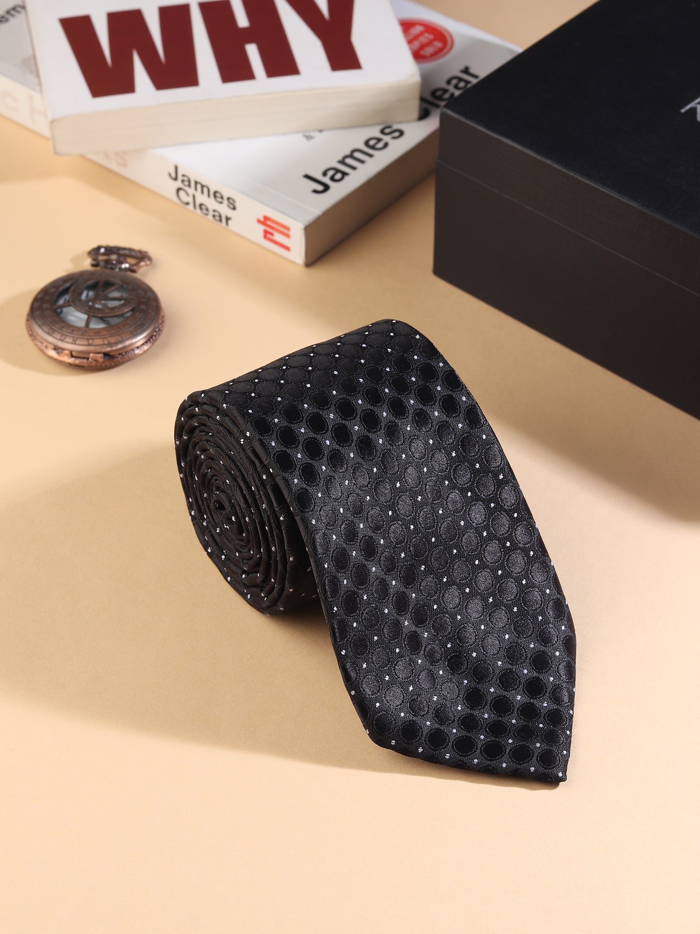 Kanthlangot Men’s Necktie – Black Textured with Subtle Dots