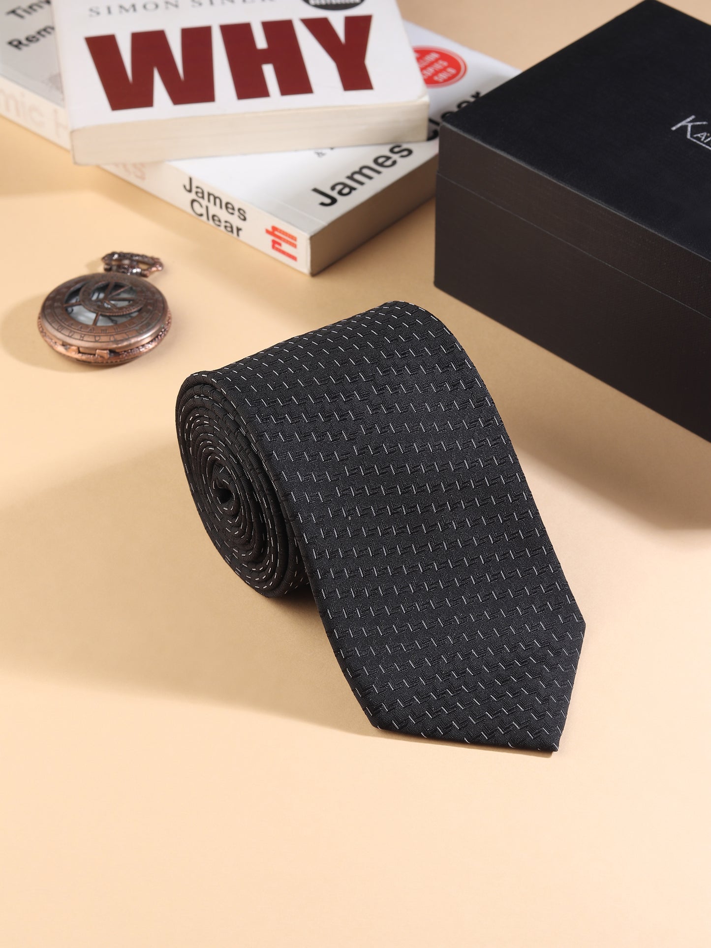 Kanthlangot Men’s Necktie – Black with Subtle White Dash Pattern