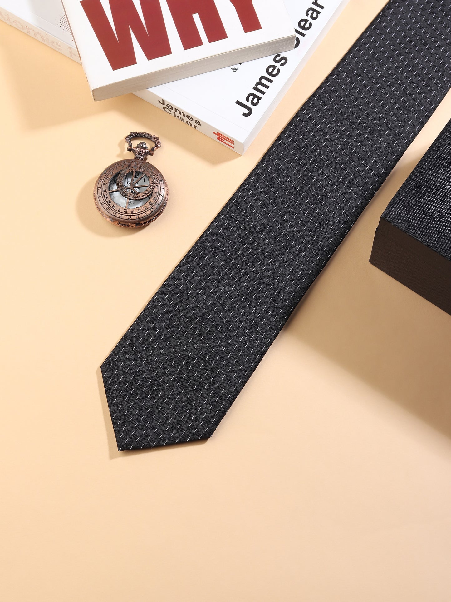 Kanthlangot Men’s Necktie – Black with Subtle White Dash Pattern