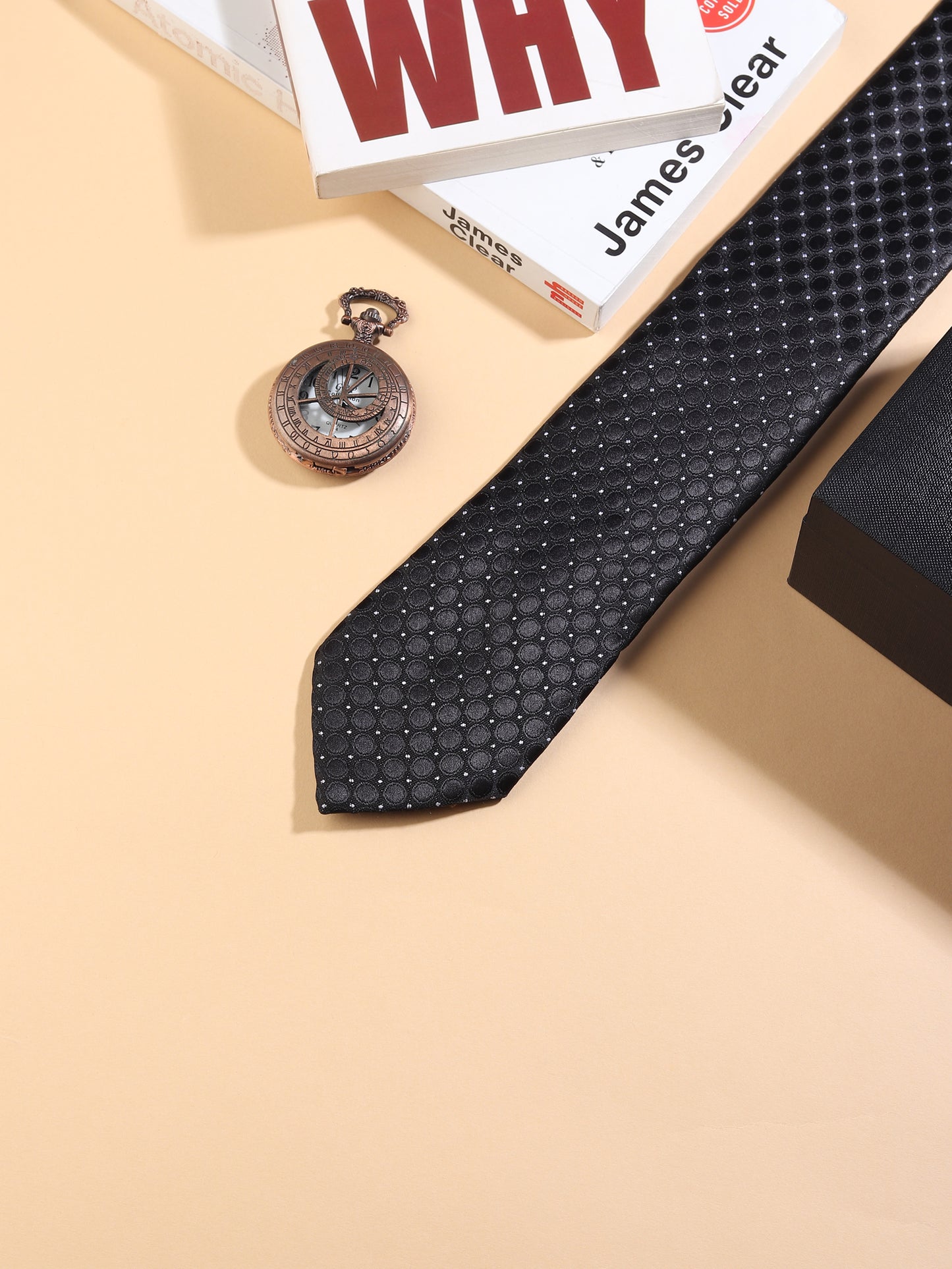 Kanthlangot Men’s Necktie – Black Textured with Subtle Dots