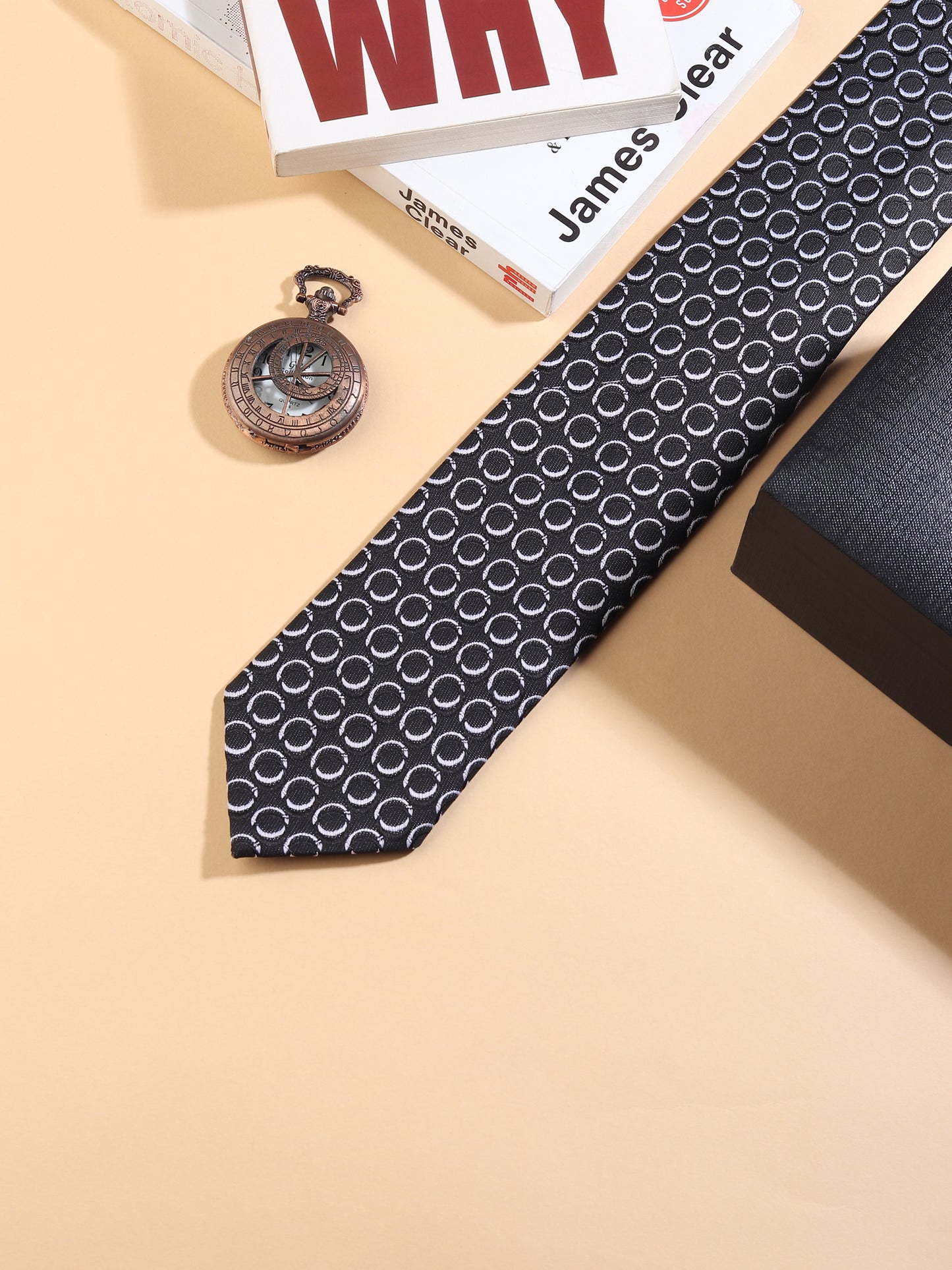 Kanthlangot Black Circular Pattern Men’s Necktie – Bold & Stylish Accessory