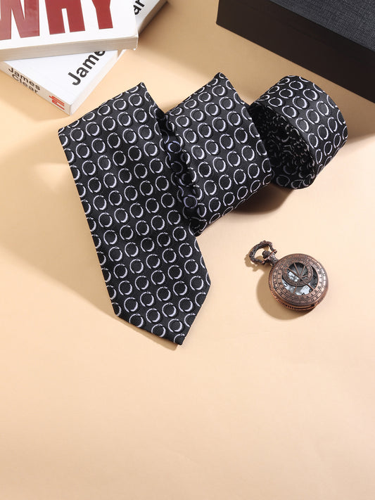 Kanthlangot Black Circular Pattern Men’s Necktie – Bold & Stylish Accessory