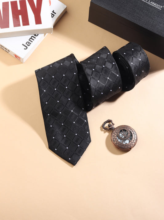 KanthLangot Black Diamond Pattern Men’s Necktie – Sophisticated Formal Accessory