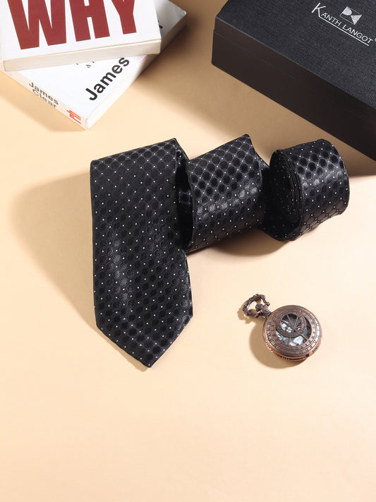 Kanthlangot Men’s Necktie – Black Textured with Subtle Dots