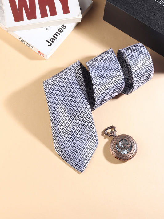Kanthlangot Men’s Necktie – Classic Black & White Woven Geometric Tie