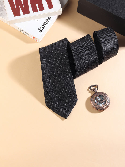 Kanthlangot Men’s Necktie – Elegant Black Textured Geometric Tie