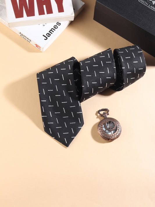 Kanthlangot Men’s Necktie – Classic Black with White Minimalist Pattern