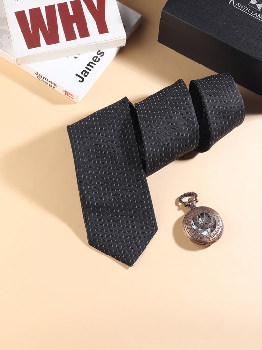 Kanthlangot Men’s Necktie – Black with Subtle White Dash Pattern
