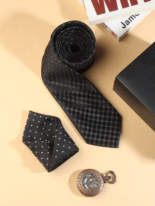 Kanthlangot Black Diamond Dot Necktie & Pocket Square Set