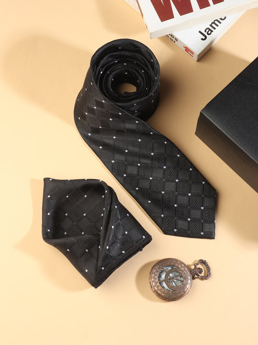 Kanthlangot Classic Black & White Necktie & Pocket Square Set