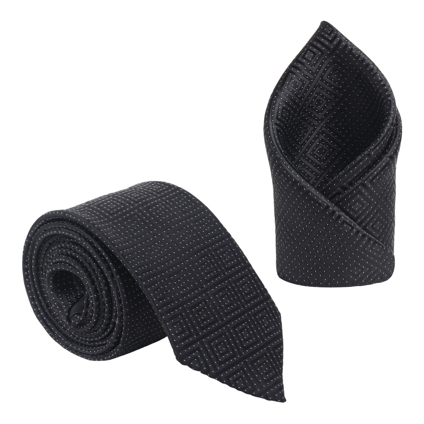 Kanthlangot Black Geometric Necktie & Pocket Square Set