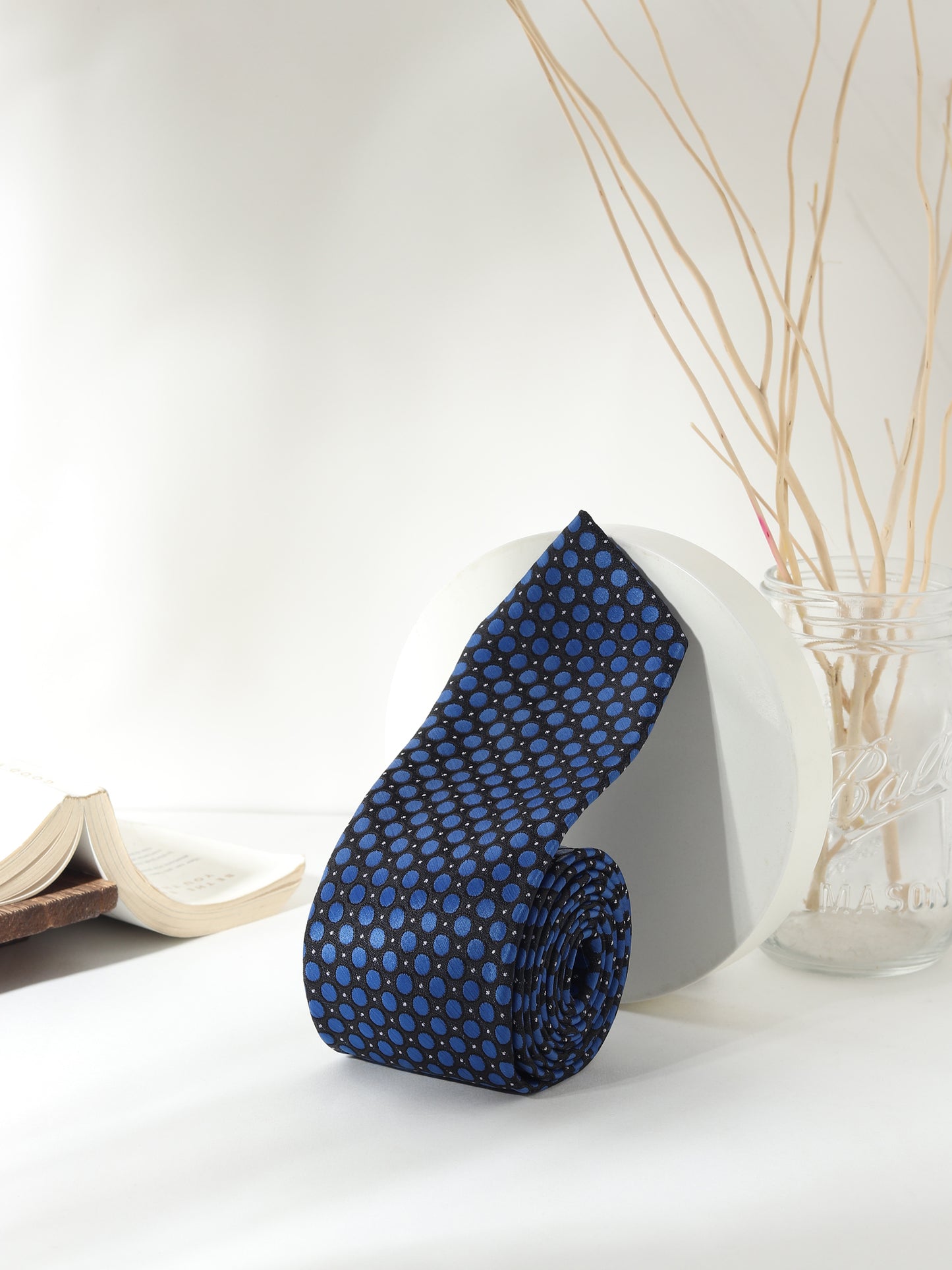 Kanthlangot Bold Black & Blue Polka Dot Necktie – Modern & Stylish