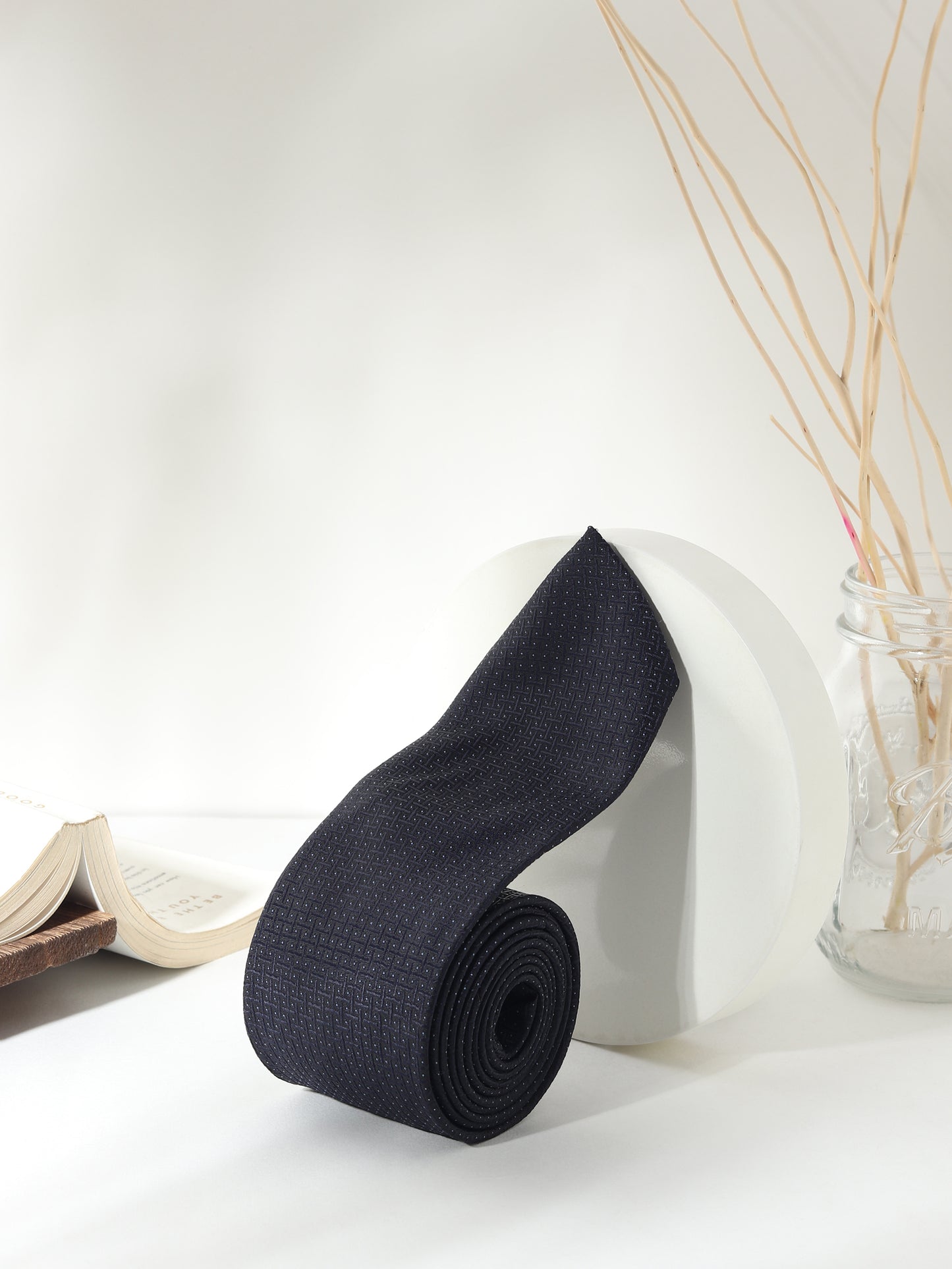 Kanthlangot Classic Black Textured Necktie with Micro-Dot Pattern – Timeless & Elegant