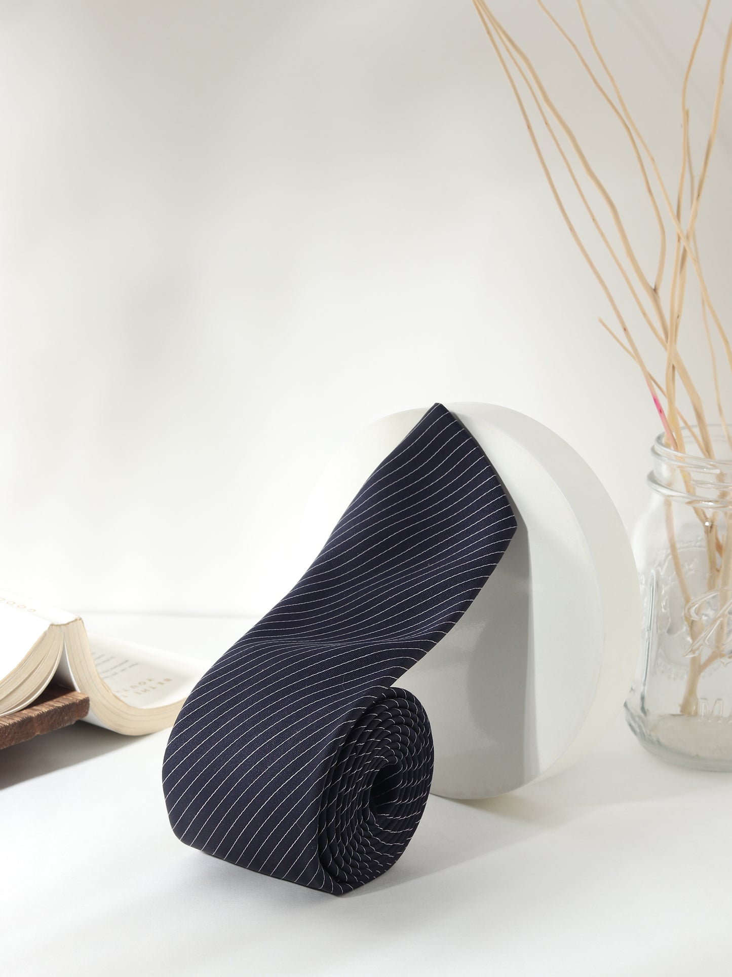 Kanthlangot Men’s Classic Navy Blue Pinstripe Necktie – Elegant Formal Tie