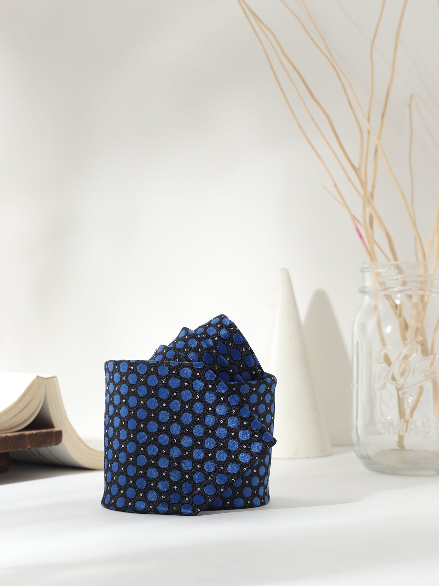 Kanthlangot Bold Black & Blue Polka Dot Necktie – Modern & Stylish