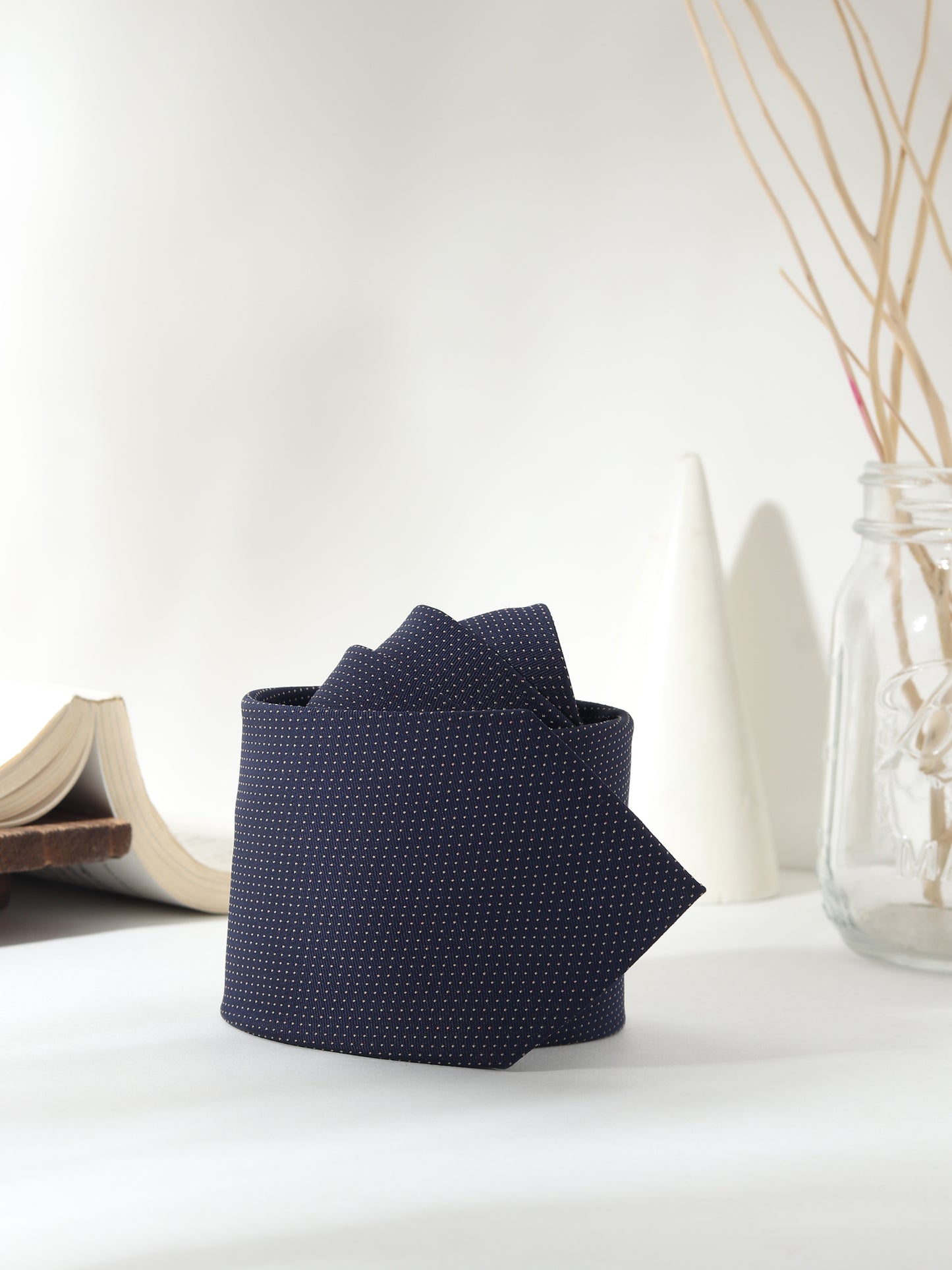 Kanthlangot Men’s Navy Blue Micro Dot Necktie – Classic Polka Dot Design