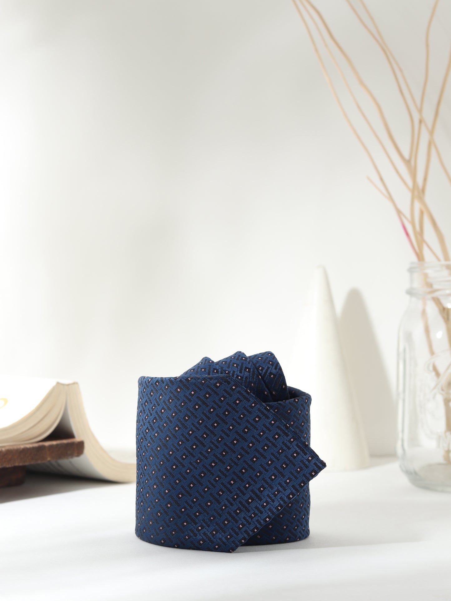 Kanthlangot Navy Blue Textured Necktie with Subtle Square Pattern – Classic & Refined