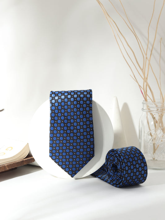 Kanthlangot Bold Black & Blue Polka Dot Necktie – Modern & Stylish