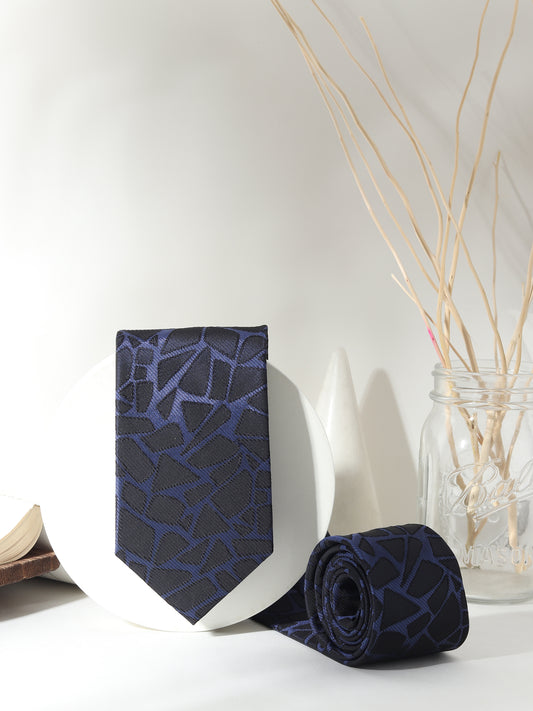 Kanthlangot Premium Black & Blue Abstract Geometric Necktie – Modern Silk Finish