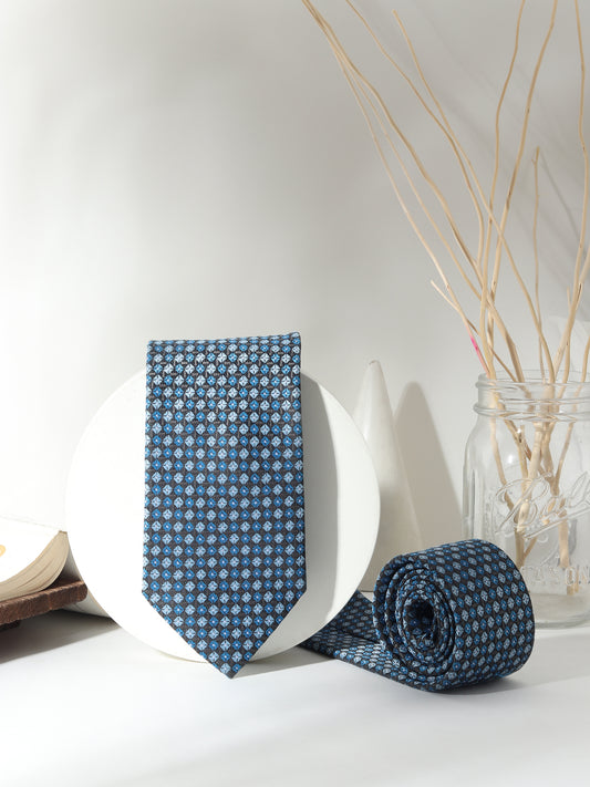 Kanthlangot Men’s Blue & Black Checkered Necktie – Modern Geometric Design