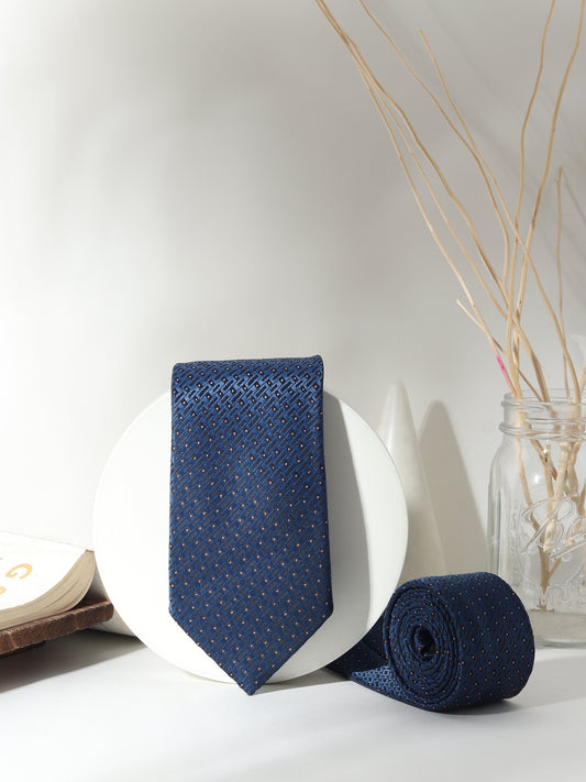 Kanthlangot Navy Blue Textured Necktie with Subtle Square Pattern – Classic & Refined