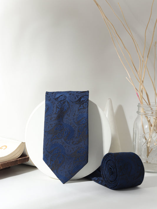 Kanthlangot Men’s Navy Blue & Black Paisley Necktie – Elegant Floral Design
