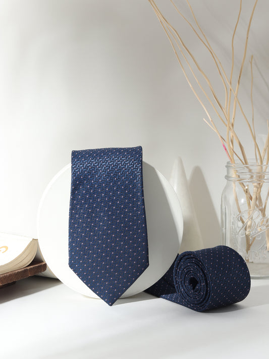 Kanthlangot Navy Blue Geometric Textured Men’s Necktie – Premium Formal & Business Wear